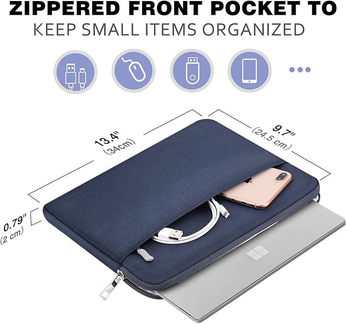 MoKo Tablet Sleeve Case Fits 13 Inch New iPad Pro M4 & Air M2 2024, iPad Pro 12.9 inch M2&M1,Galaxy Tab S8+/S9+ 12.4, Zipper Polyester Bag with Pocket, Fit Surface Pro Type Cover and Pen, Indigo