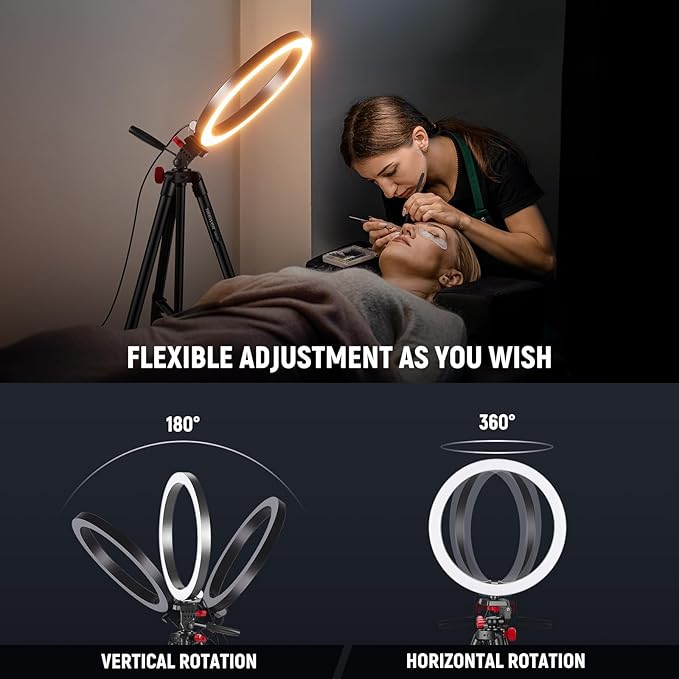 NEEWER Basics 10" Selfie Ring Light with Tripod Stand/2 Phone Holders Compatible with iPhone/QR Plate, Dimmable LED Ringlight Lighting for YouTube TikTok Vlog Video Recording Makeup Streaming, RP10-H
