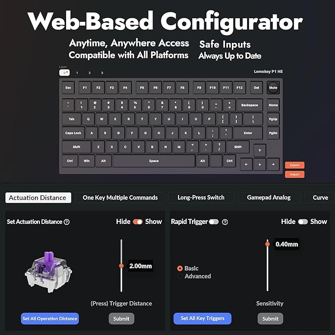 LEMOKEY P1 HE 75% Wireless Custom Mechanical Gaming Keyboard with Gateron Double-Rail Magnetic Switches Knob Version, QMK 2.4 GHz Bluetooth 5.2 RGB Backlight Compatible with Mac Windows Linux-Black