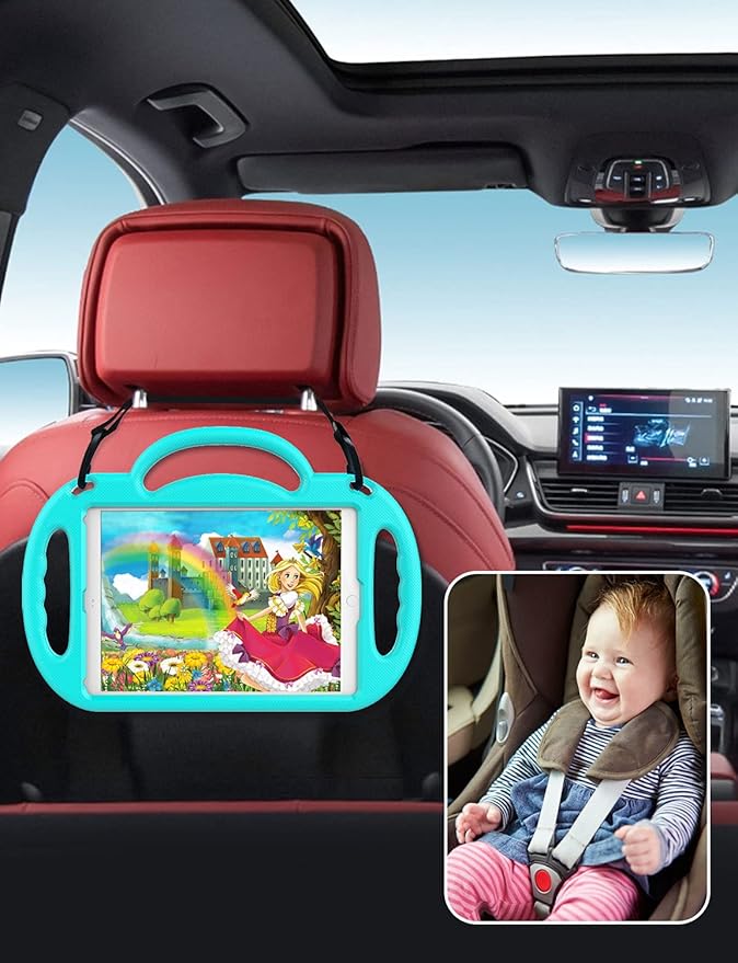 SUPLIK Kids Case for iPad 5th/6th Generation (9.7 inch, 2017/2018), iPad Air 1 & Air 2 & Pro 9.7 Case with Shoulder Strap Handle Stand for Apple iPad 5/6 & iPad Air 1st/2nd Gen, Cyan