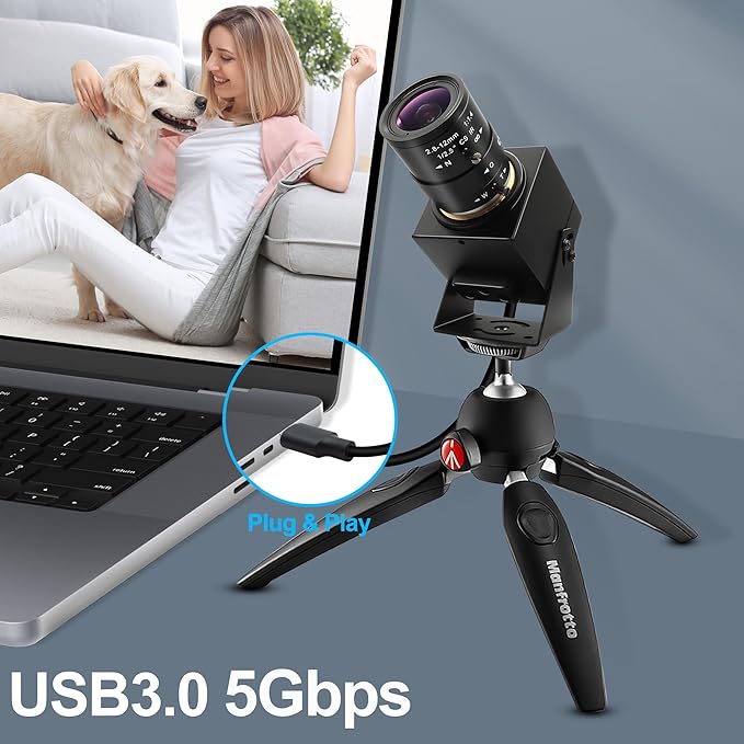 MMlove 4K USB HDMI Camera 8MP 60FPS High Speed Camera USB3.0 Simultaneous Output Webcam 2.8-12mm 4X Optical+2X Digital Zoom Golf Swing Webcam Close up Zoom in and Out for 3D Printer PC Laptop Pi