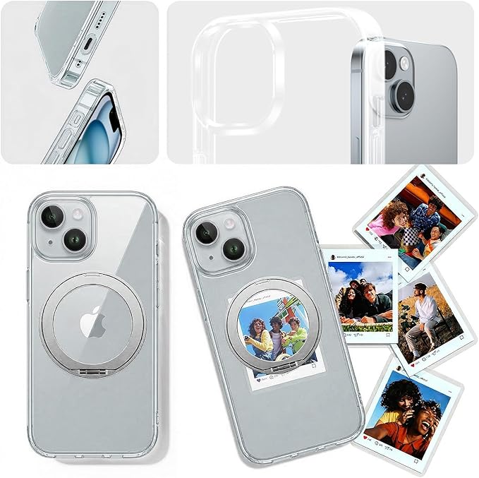 toushion 3 in 1 for iPhone 15 Case Stand |Build in Kickstand,Screen Protector *1 & Camera Lens Protector*1, Not Yellowing, Fits MagSafe, Military-Grade Protection