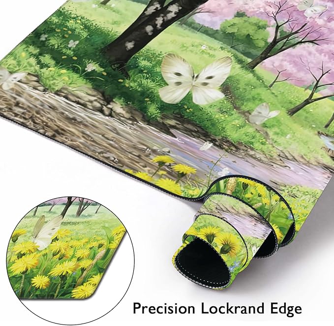 Spring Garden Extended Gaming Mouse Pad Large Desk Mat with Non-Slip Rubber Base and Stitched Edges,Keyboard Mouse Mat Desk Pad for Work,Game,Office,Home 35.4 * 15.7 Inch