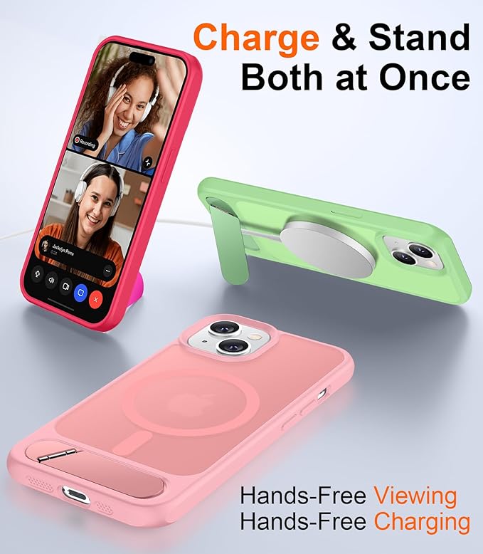 Magnetic Compatible with iPhone 15 Plus Case & iPhone 14 Plus Case, [Built-in Invisible Kickstand][Compatible with MagSafe][Military Grade Shockproof] Slim Translucent Matte Phone Case 6.7"