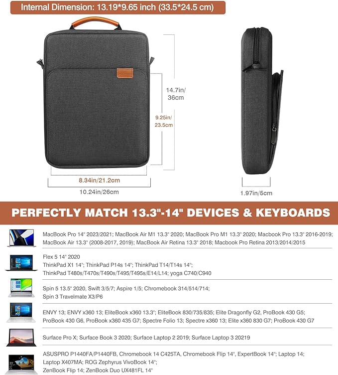 MoKo 13.3-14 Inch Laptop Sleeve Bag Fits Mac Neo 13-inch A18 Pro, Mac Pro 13.3" M2 2022/M5/M5 Pro/M5 Max 14.2" 2026, Mac Air 13.6" M5 2026, Handle Carrying Case with Shoulder Strap, Black & Gray