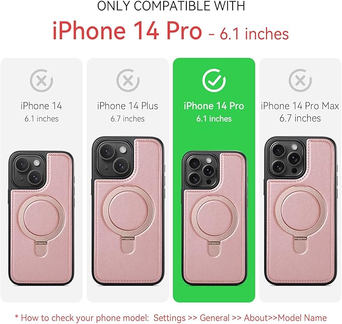 Compatible with iPhone 14 Pro Case with Stand, Compatible with MagSafe, Slim PU Leather & Durable TPU Protective Cover Drop-Proof with Tempered Glass Screen Protector 6.1", Rose Gold