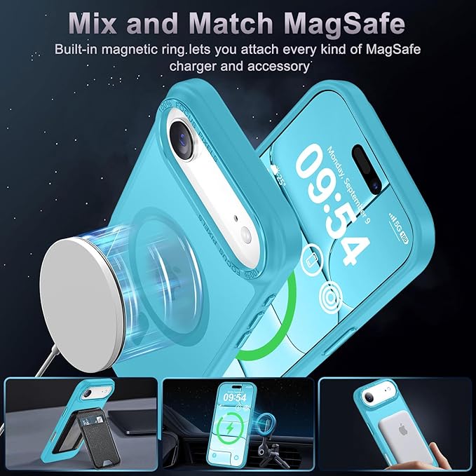 Newfuture Magnetic for iPhone Air Case [Compatible with Magsafe] [Military Grade Drop Protection] Translucent Matte Anti-Scratch Shockproof Protective Phone Cover 6.5 Inch, Lake Blue