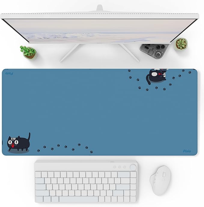 Pixio Mouse Pads - 36 x 16 inch XXL Deep Blue Cats Multifunctional Large Desk Mats for Gaming, Office, Desktop Anti-Slip Waterproof Washable Computer Mouse Mat