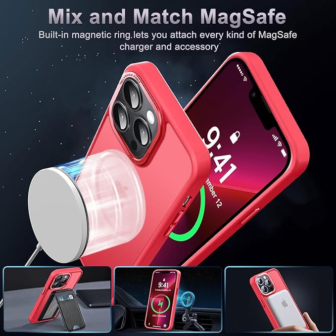 Newfuture Designed for iPhone 13 Pro Max Case with Magnetic [13 FT Military Drop Protection] [Compatible with Magsafe] Slim Translucent Matte Shockproof with Anti-Fingerprint Phone Case, Red