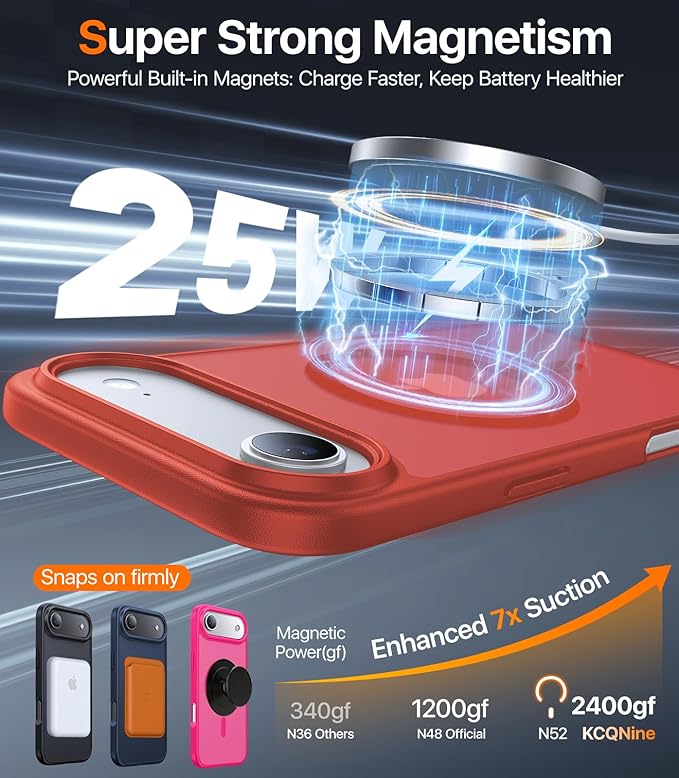 Magnetic for iPhone Air Case 2025,[Anti-Slip][Compatible with MagSafe][Military Grade Drop Protection] Shockproof Protective Translucent Matte Phone Case for iPhone 17 Air Case,Red