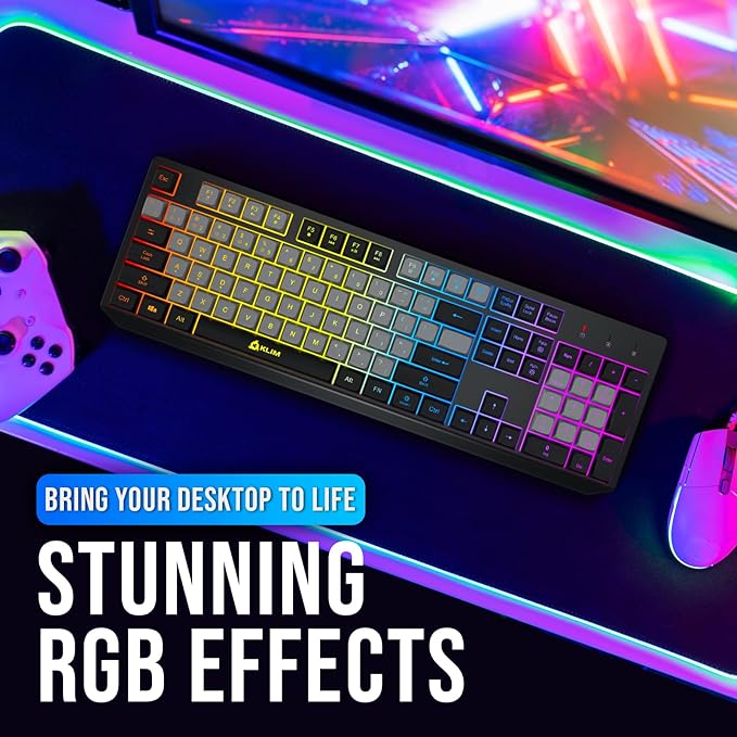 KLIM Chroma Wireless Keyboard – RGB Backlit Gaming, Rechargeable Battery, PC Keyboard, Durable & Water-Resistant, Compatible with PS4, PS5 & Mac - Black