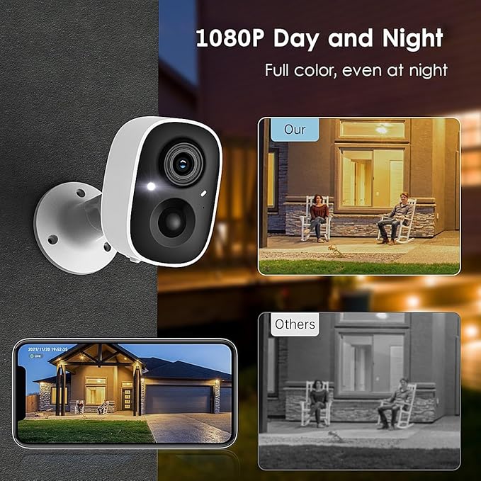 GMK Security Camera Wireless Outdoor, 2K Color Night Vision AI Motion Detection 2-Way Talk Battery Powered WiFi Home Indoor Camera IP65 Weatherproof Webcams Spotlight Siren Alarm Cloud/SD Storage
