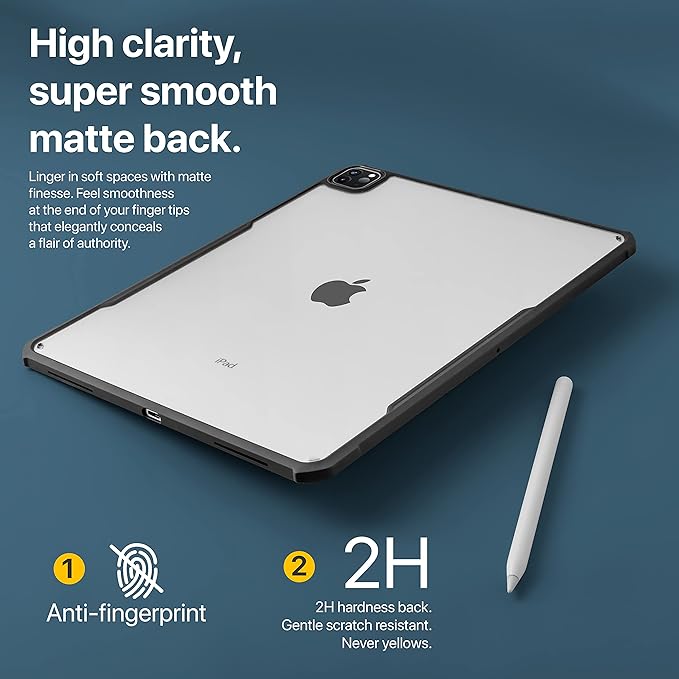 TineeOwl iPad Pro 11 inch Case 2022, 2021, 2020 & 2018 (4th, 3rd, 2nd & 1st Generation) Ultra Thin Matte Clear, Supports Apple Pencil Wireless Charging, Absorbs Shock (Black/Matte Back)