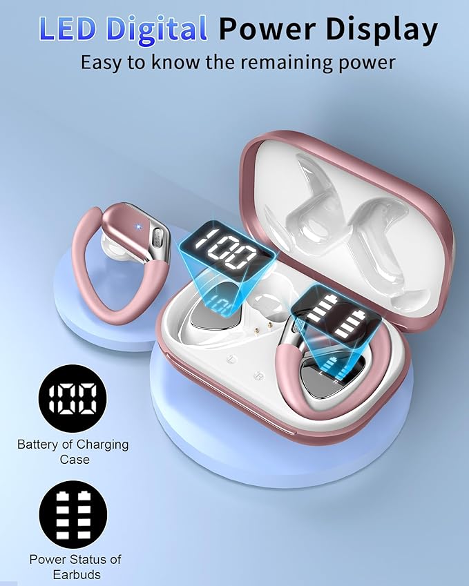 Wireless Earbud, Bluetooth 5.4 Headphones IP7 Waterproof for Sport, 50H Running Wireless Earphones with ENC Noise Cancelling Mic, Deep Bass Over Ear bud with Earhooks for Android, iOS, Workout, Gym