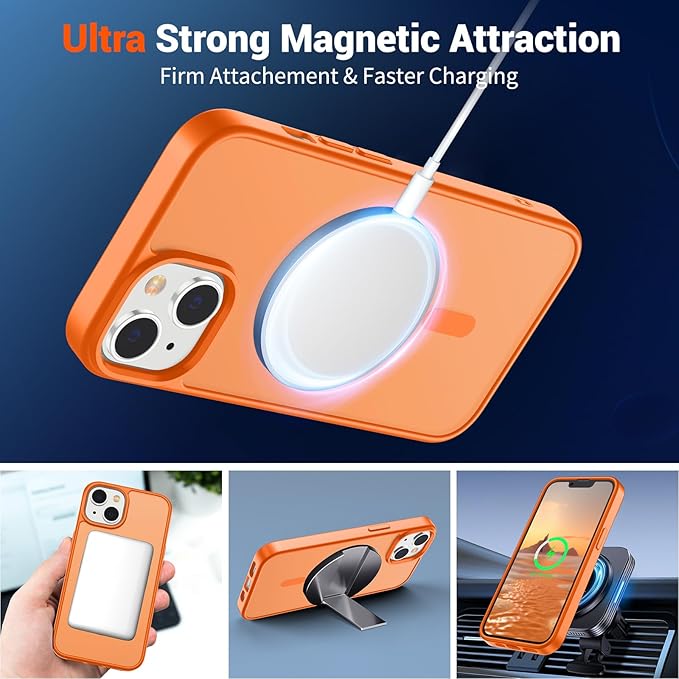 SUPFINE Magnetic for iPhone 15 Plus Case & iPhone 14 Plus Case (Compatible with MagSafe)(Military Grade Drop Protection) Translucent Shockproof Phone Cover,Starry Orange