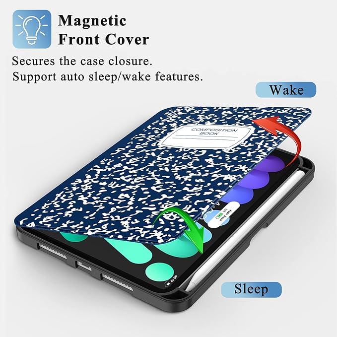 Supveco Case for iPad mini 7 (A17 Pro) 2024/iPad Mini 6 2021 8.3 Inch with Pencil Holder-[Auto Wake/Sleep],Slim Protective Case with Soft TPU Back Cover for iPad mini 7th/6th Generation(Navy)