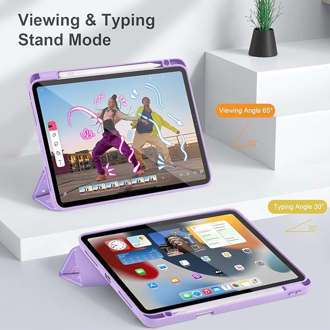 Tuiklol for iPad Pro 12.9 Inch 6th/5th/4th/3rd Generation 2022 2021 2020 2018 Case,Built-in Pencil Holder Clear Transparent Protective Back Shell Cover with Auto Sleep/Wake, Bow-Purple