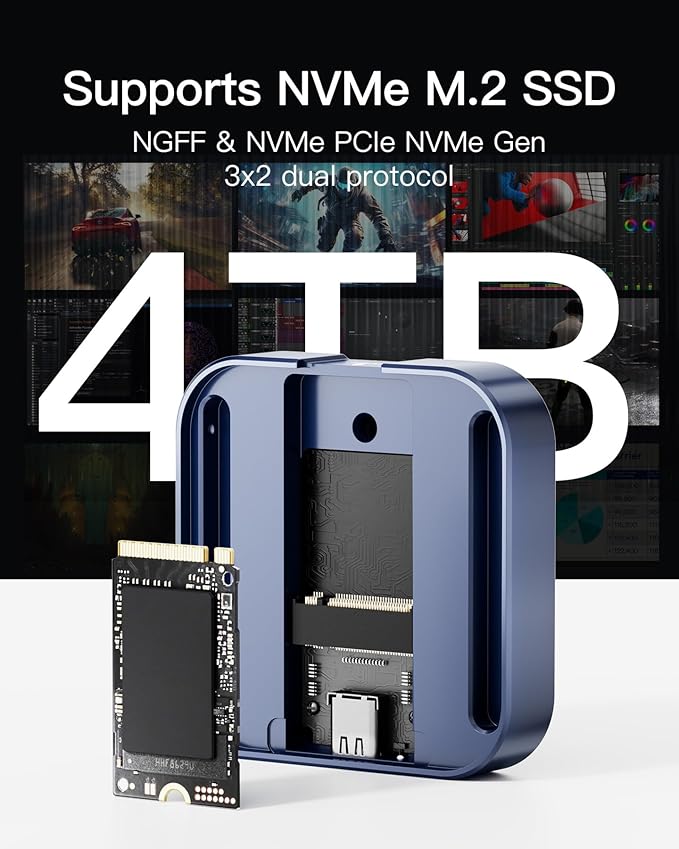 Inateck Magnetic M.2 SSD Enclosure, Type-C USB 3.2 Gen 2 10Gbps SSD Enclosure, Compatible with 2230 NGFF&NVME PCIe M.2 M-Key/B&M-Key, Supports Windows/Linux/Android/MacOS, FE2032