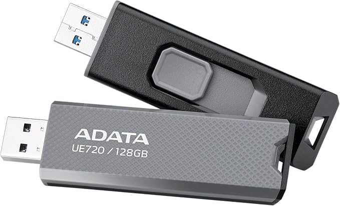 ADATA UE720 USB Flash Drive - 128GB USB 3.2 Gen2 Flash Drive for High Speed Data Transfer - Up to 350MB/s - Capless Push Design - USB 10Gbps External Storage - Grey - 1 Count