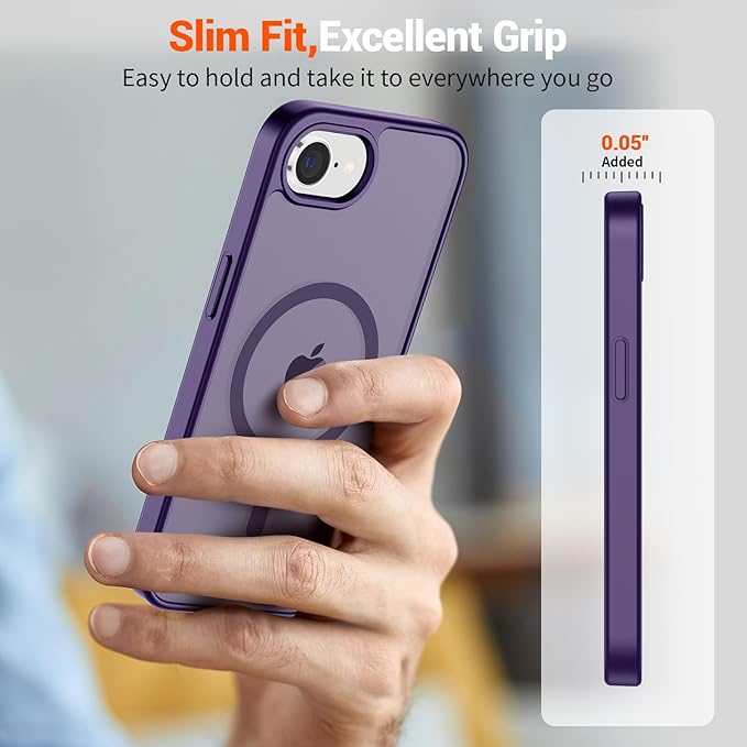 SUPFINE Magnetic for iPhone 17e Case/iPhone 16e Case (Compatible with MagSafe)(Military Grade Drop Protection) Translucent Matte Shockproof with Anti-Fingerprint Phone Case,Dark Purple