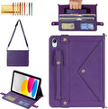 Handbag Case for iPad (A16) 11" 2025 & iPad 10th Gen 10.9", Techcircle Folio Stand PU Leather Crossbody Cover with Pencil Holder+Card Slots Wallet Case w/Shoulder Strap+Hand Strap, Purple