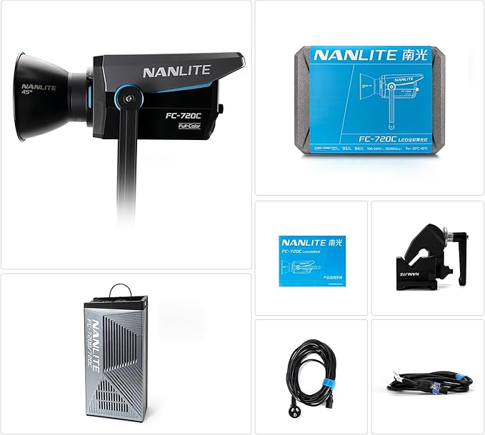 Nanlite FC-720C 750W RGBW LED Video Light, Full-Color Studio Spotlight with 2700K–12000K, CRI 96 TLCI 97, Bowens Mount for Film & Broadcast Production,YouTube, Live Streaming & Photography