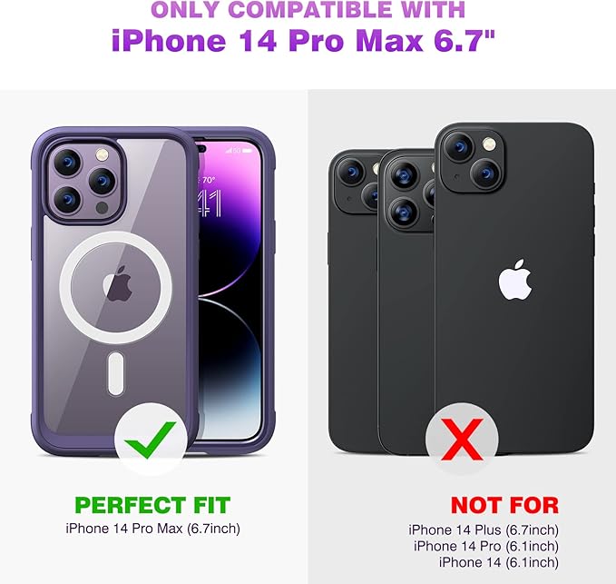 Diaclara Magnetic Designed for iPhone 14 Pro Max Case, Full Body Rugged Case with Built-in Touch Sensitive Anti-Scratch Screen Protector, with Camera Lens Protector for iPhone 14 Promax6.7 (Purple)