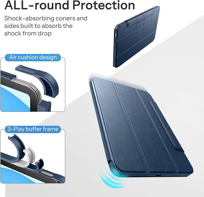 SPARIN Case for iPad Air 11 inch M3/ M2, iPad Air 7th/6th/5th/4th Gen (2025/2024/2022/2020) 10.9 inch,Case with Apple Pencil Holder, Detachable Magnetic Cover, Portrait and Landscape Stand, Navy