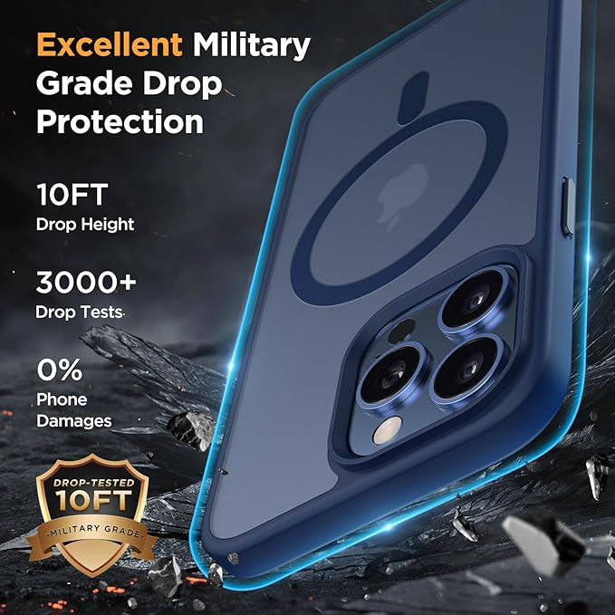 Miracase Magnetic for iPhone 14 Pro Case 6.1 inch (Compatible with MagSafe)（with 2X Screen Protectors） Military-Grade Protection, Anti-Fingerprint Translucent Matte Phone Case Cover, Dark Blue