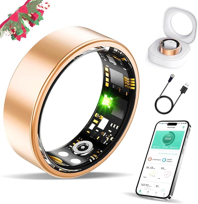 Smart Ring Health Tracker, Fitness Sleep and Heart Rate Monitor Smart Ring, Waterproof Bluetooth Fitness Tracker Ring IPX68 Waterproof (Rose Gold, 11)