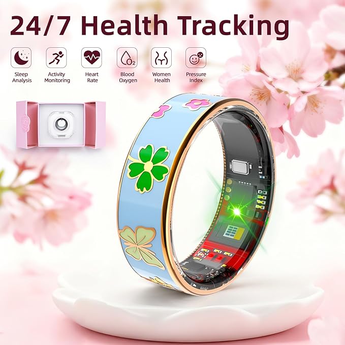 Smart Ring Men & Women Ring Sleep Tracker Pedometer Long Battery Life No Subscription Fee, IP68 Waterproof (Blue, 6)