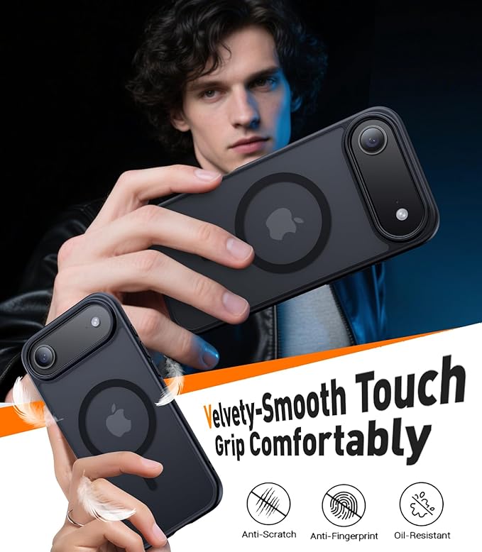 Magnetic for iPhone Air Case 2025,[Anti-Slip][Compatible with MagSafe][Military Grade Drop Protection] Shockproof Protective Translucent Matte Phone Case for iPhone 17 Air Case,Black