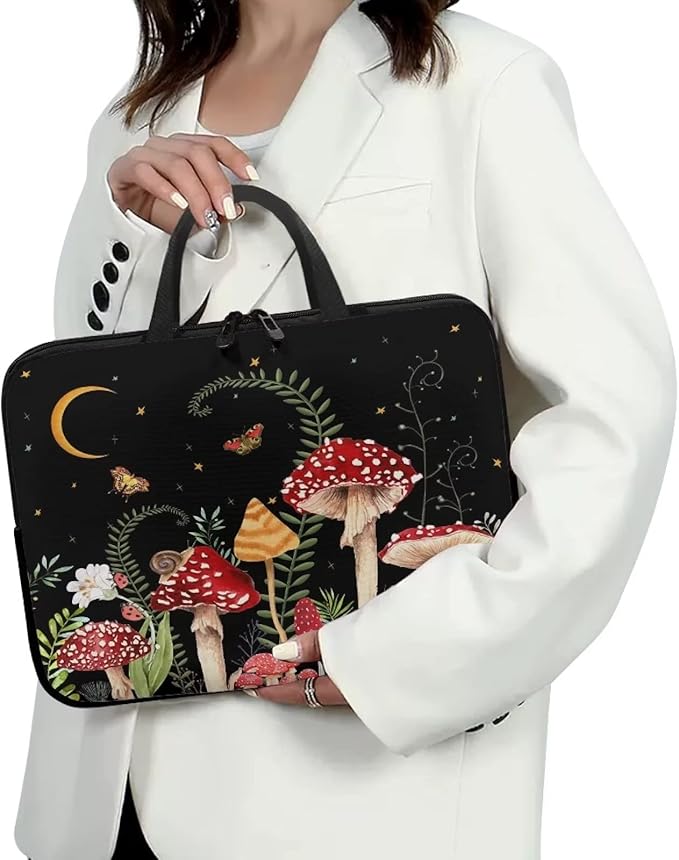 17 Inch Mushroom Laptop Sleeve, Protective Tablet Case with Handle, Shockproof Computer Bag Carrying Case Portable Notebook Cover Messenger Briefcase for Travel/Business/School/Men/Women