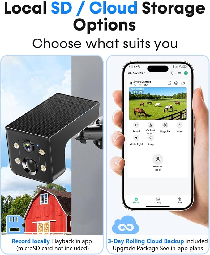 Thybro Solar Powered Camera Outdoor 2 Pack: AI Motion Detection 2K Outdoor Camera Wireless - Long Battery Life for Home & Business Monitoring(Black)