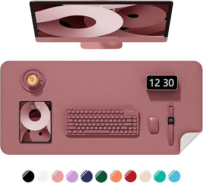 Desk Pad, 23.6" x 13.8" PU Leather Non-Slip Desk Mat Large Mouse Pad for Desktop, Waterproof Laptop Computer Writing Mat for Office, Home, Work, Gaming, Deep Red