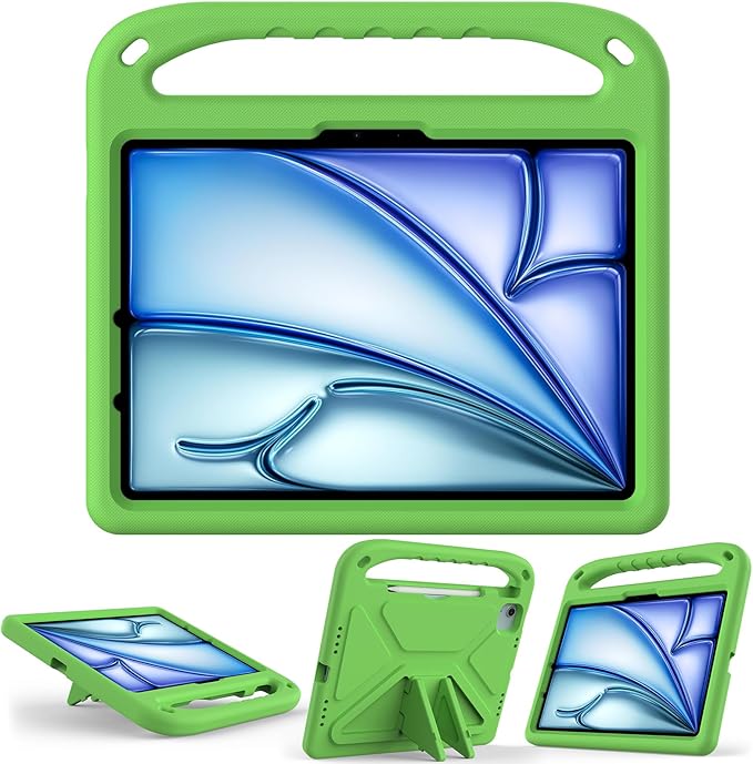 Dteck for iPad Air 13/iPad Pro 13/12.9 Case, Shockproof Protective Handle Stand Pencil Holder EVA Case, Green