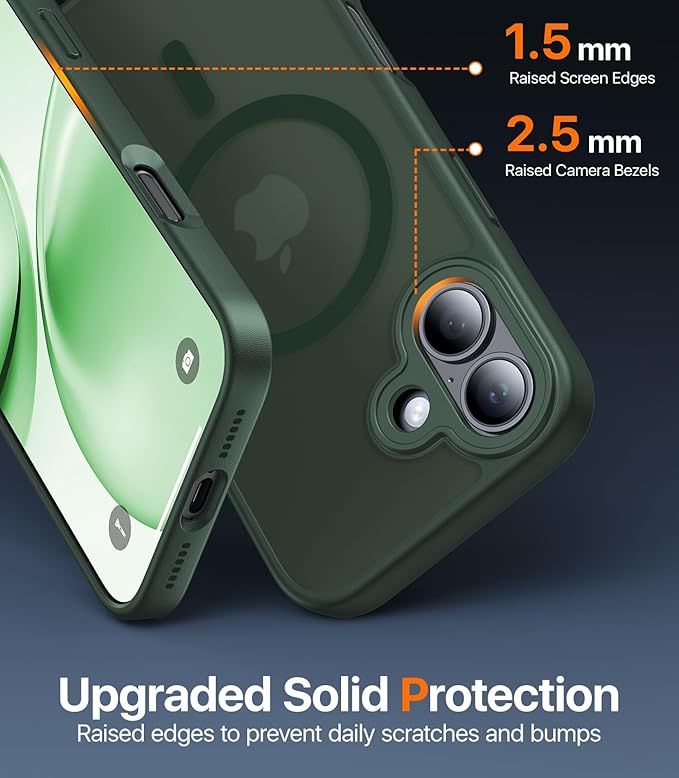 Magnetic for iPhone 17 Case,[Anti-Slip][Compatible with MagSafe][Military Grade Drop Protection] Shockproof Protective Translucent Matte Phone Case for iPhone 17 Case,Forest Green