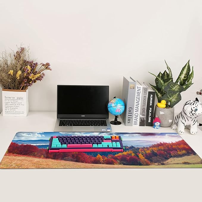 Colorful Autumn Landscape in Mountain Village Gaming Mouse Pad XXL Large Desk Mouse Pad Keyboard Mat with Stitched Edges Waterproof Non-Slip Desk Mat for Laptop,Keyboard,Computer 35.4 * 15.7 Inch