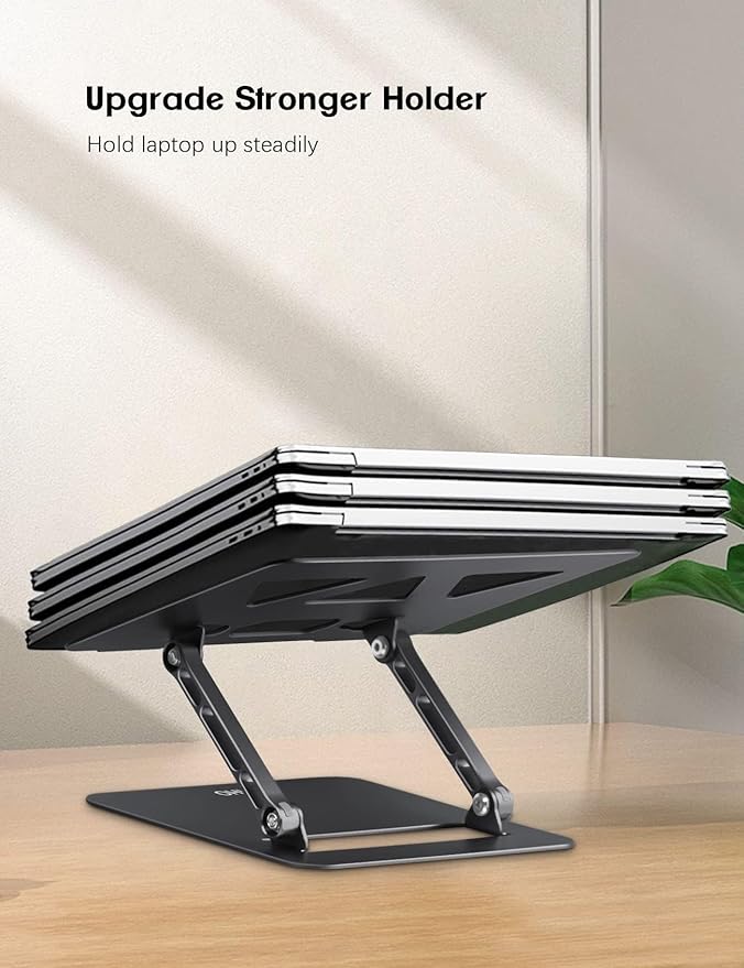 Aoviho Adjustable Laptop Stand for Desk, Portable Laptop Stand Holder and Riser, Foldable Aluminum Notebook Computer Stand for MacBook Air Pro HP Lenovo Dell Samsung Chromebook, 10-15.6 inch, Black