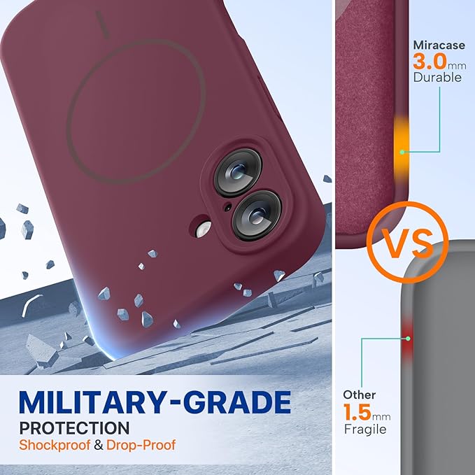 Miracase Magnetic for iPhone 16 Plus Case, [Soft Anti-Scratch Microfiber Lining], Magnetic for MagSafe, Liquid Silicone Shockproof Drop Protection Phone Case for 16 Plus,Wine Red
