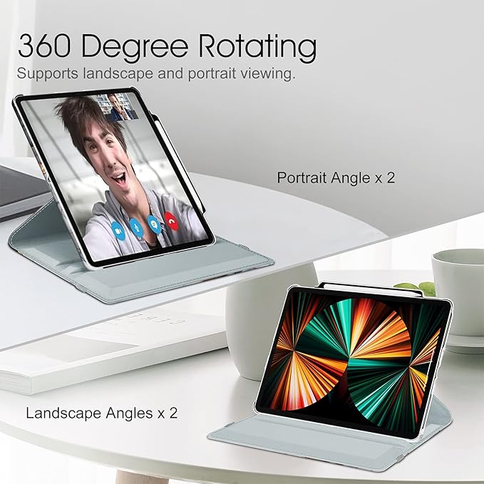 Fintie Rotating Case for iPad Pro 12.9-inch 6th Generation 2022-360 Degree Swiveling Protective Cover with Pencil Holder, Auto Sleep/Wake, Also Fit iPad Pro 12.9" 5th/4th/3rd Gen, Cloudy Marble