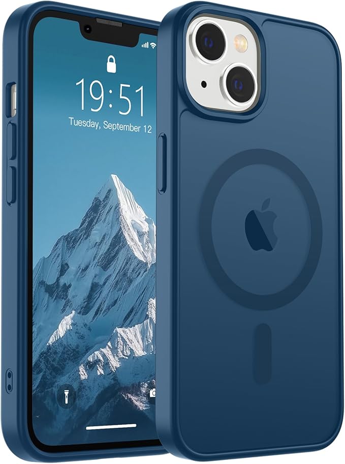 SUPFINE Magnetic for iPhone 15 Plus Case & iPhone 14 Plus Case (Compatible with MagSafe)(Military Grade Drop Protection) Translucent with Anti-Fingerprint Phone Case,Deep Blue