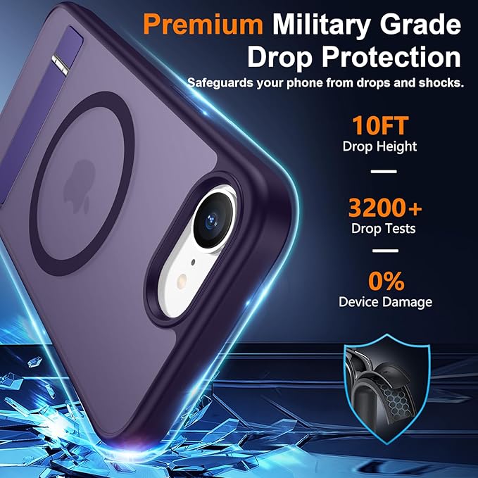 SPIDERCASE Magnetic for iPhone 17e Case for iPhone 16e Case, with [3 Stand Ways] [Military Grade Drop Protection] Invisible Stand Shockproof Slim Case for iPhone 17e/16e 6.1 inch, Purple