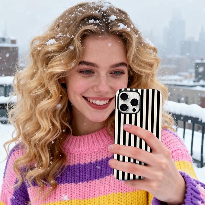 Magnetic for iPhone 13/14 Case Cute Stripes Phone Case, Shockproof Slim TPU and Hard PC Protective Phone Cover Compatible with MagSafe Designed for Women Girls, Black and White