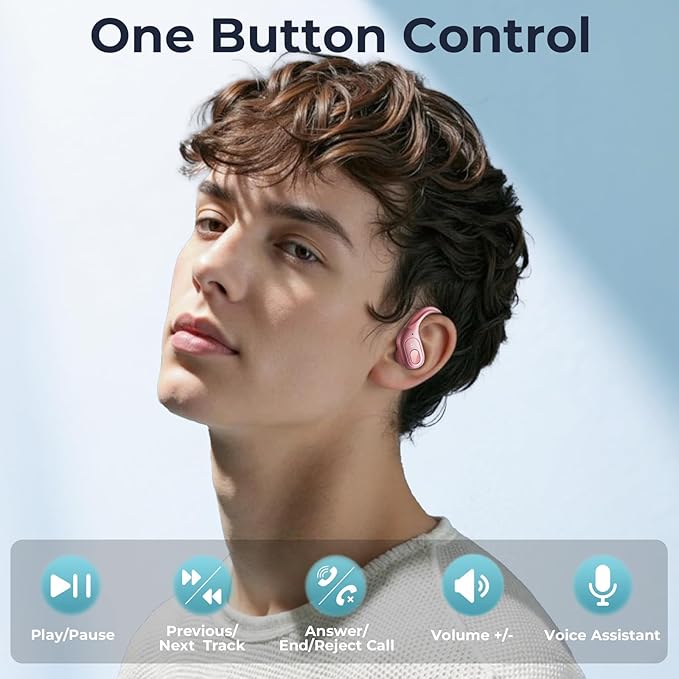 occiam Active Noise Cancelling Earbuds Wireless Bluetooth Headphones Ear Buds 90Hrs Playback Stereo Bass Earphones with Mic Over-Ear Hooks IPX7 Waterproof Headset for Work Sports (Rose Gold)
