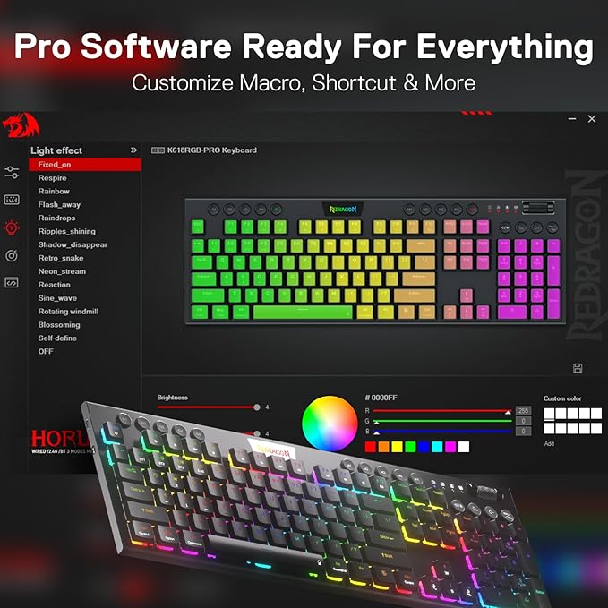 Redragon K618 PRO 3-Mode Wireless RGB Mechanical Keyboard, BT/2.4Ghz/Wired Low Profile Win/Mac Gaming Keyboard w/Ultra-Thin Design, Dedicated Media Control & Tactile Brown Switch