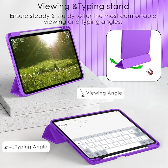 ZryXal New iPad Pro 13 Inch Case (M5) 2025 / (M4) 2024 with Pencil Holder, Smart iPad Case [Support Pencil Pro and Pencil (USB-C)], Support Touch ID and Auto Wake/Sleep (Grape Purple)