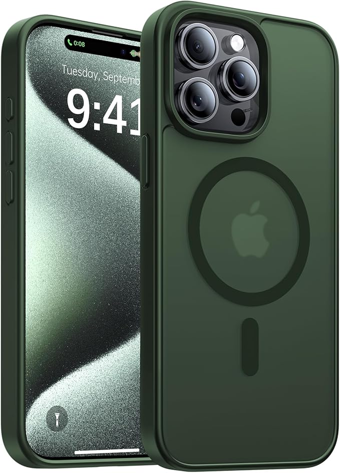 Magnetic for iPhone 15 Pro Max Case, [Compatible with MagSafe][Military-Grade Drop Protection][Anti-Yellowing] Shockproof Translucent Matte Cover for iPhone 15 Pro Max Phone Case,Forest Green