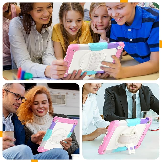 Timecity Kids Case for iPad 6th/5th Generation (9.7-inch, 2018/2017), for iPad Air 2, Full-Body Protective Case with Screen Protector, Swivel Stand&Handle, Shoulder Strap for iPad 9.7 inch- Pink Camo
