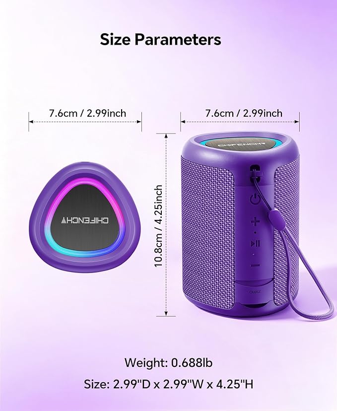 Portable Bluetooth Speaker Beach Essentials: Powerful Crystal Clear Sound/Dynamic Light/IPX5 Waterproof/All Day Playtime/Wireless BT 5.3/TWS Paring, Dad Gifts, Outdoor|Travel|Camping|Pool Accessories